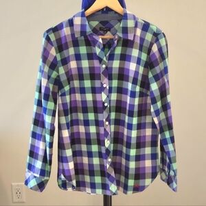 LIKE NEW Talbots Women's Plaid Button-Down Shirt Green, Purple, Blue - MP